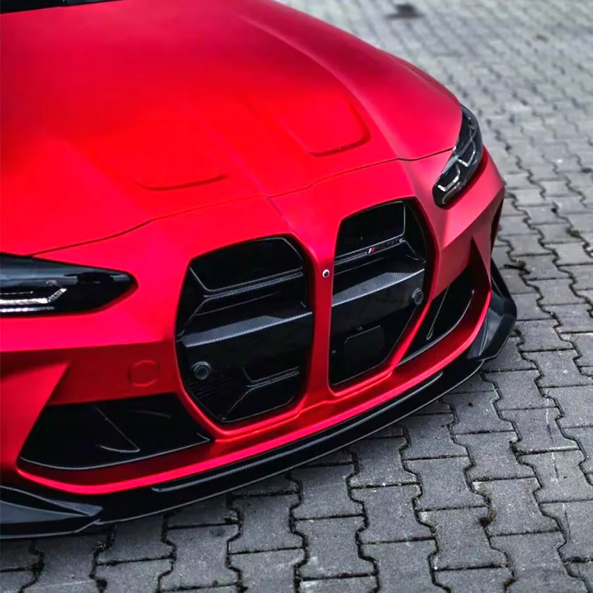 Glänzend schwarzer/Carbon-Look Frontspoilerlippe für BMW M3 G80 M4 G82 2021-2023 Frontstoßstangenschutz Unterer Splitter – Detail 9