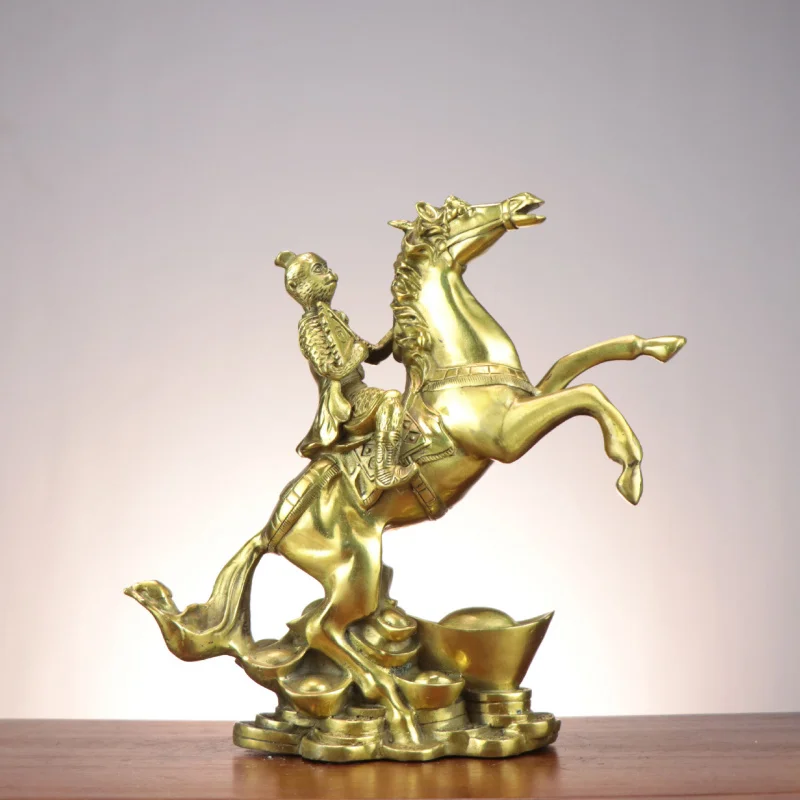 Brass "Instantly Ascend to the Rank of Marquis" Bronze Ornament, Holding a Seal and a Command Flag, Zodiac Monkey, "Insta