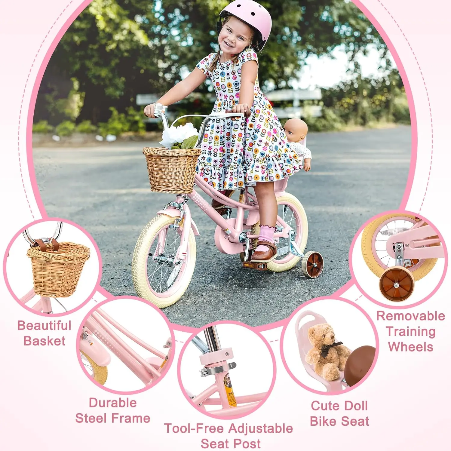 Meisjesfiets Voor 2-12 Jaar Oud Peuters En Kinderen, 12 Inch Kinderfiets Met Mand En Bel Zijwieltjes, Verstelbare Zee