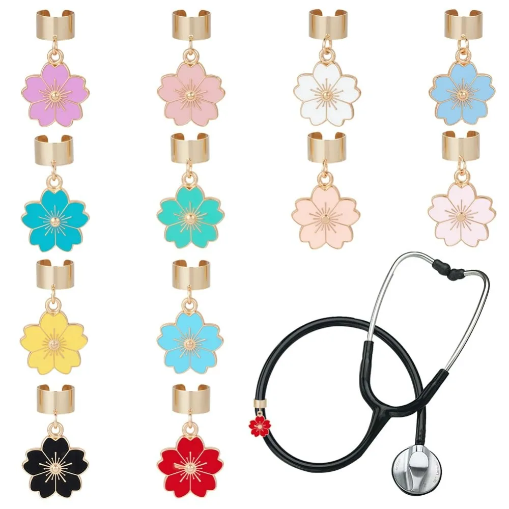 12 breloques en alliage en forme de fleur de cerisier pour stéthoscope, 1 pouce, pendentif pour étiquette nominative d'identification