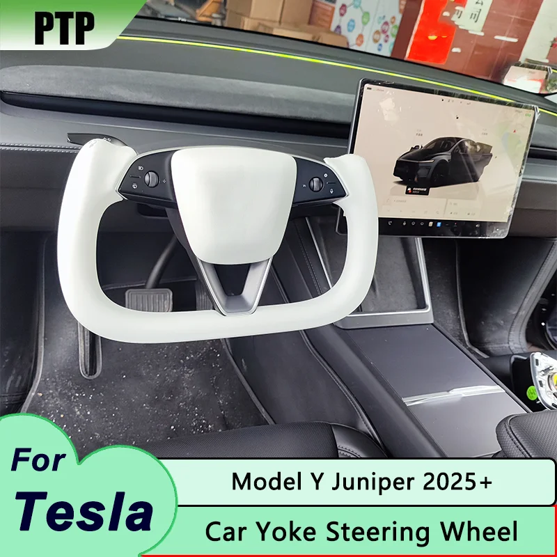 

For Tesla Model Y Juniper 2025 Yoke Steering Wheel Heating Personalized Racing Leather Customized Yoke Handle Car Accessories