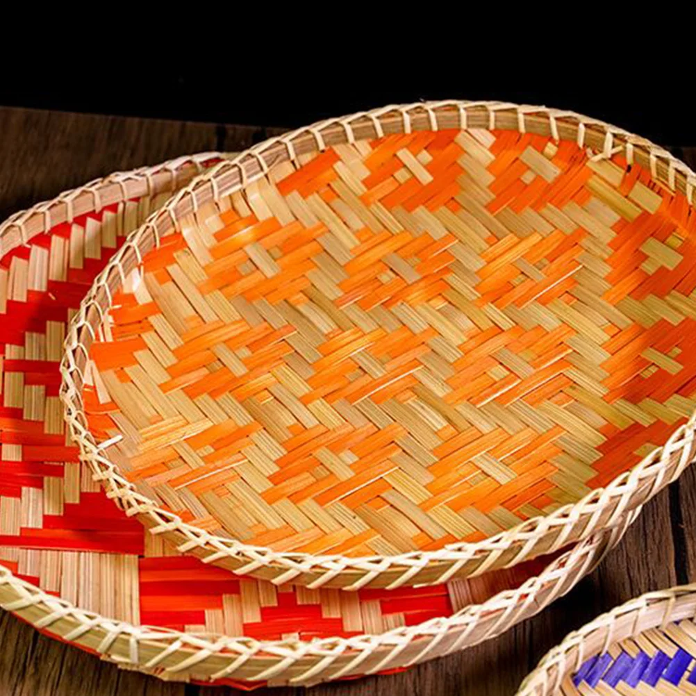 

Round Bamboo Serving Tray Handmade Woven Dessert Display Bread Plate Decorative Storage Basket Snack Holder For Pastries