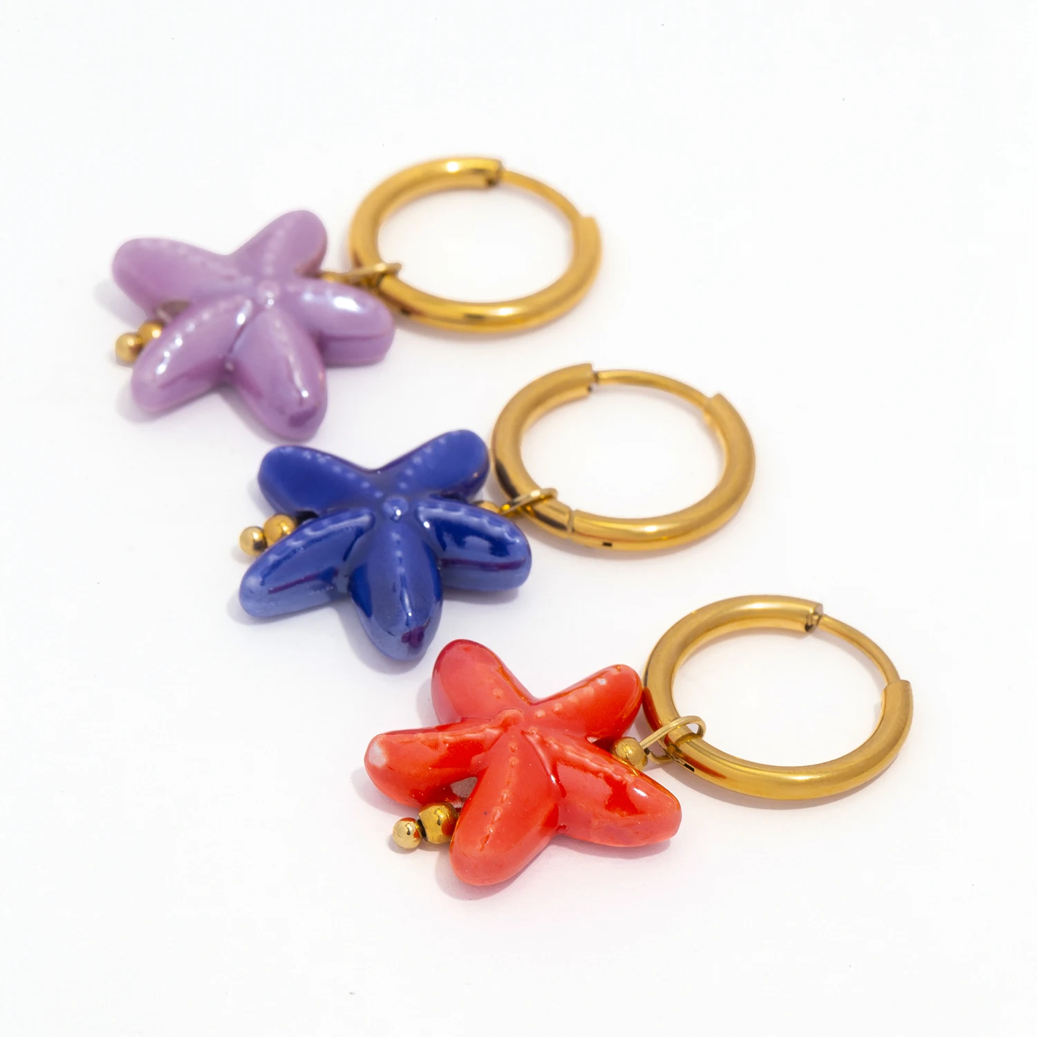 Ceramic Dopamine Starfish Earrings for Women Colorful Vibrant Pendant Youthful Hypoallergenic Stainless Steel  Jewelry Gift image 4
