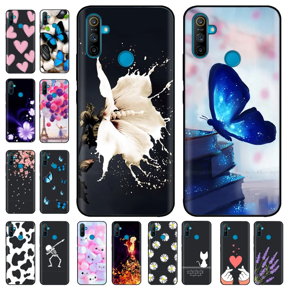 For Realme C3 Case Soft Black Silicone TPU Pattern Back Case For OPPO Realme C3 RMX2020 C 3 RealmeC3 Painted Phone Case Fundas