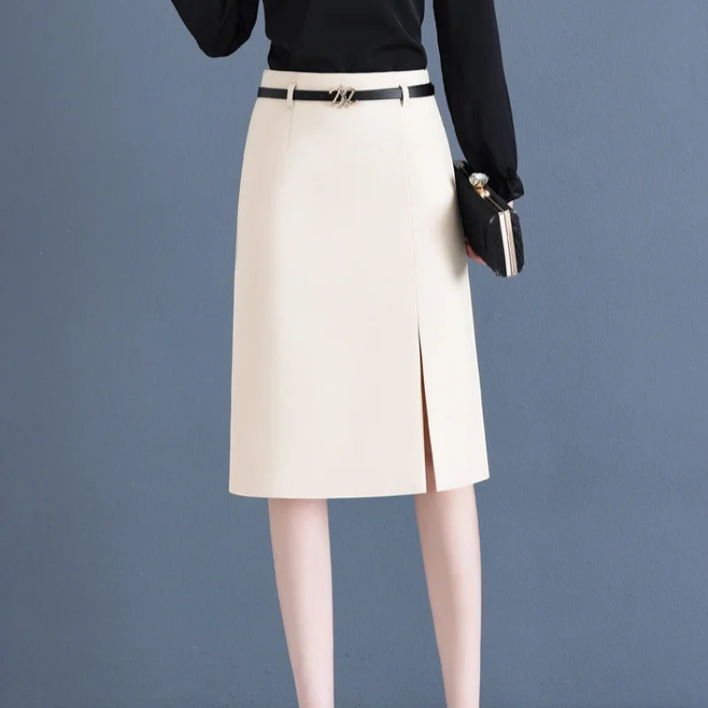 بدلة الربيع والصيف على شكل حرف A تنورة نسائية نصف تنورة عصرية متعددة الاستخدامات أنيقة متوسطة الطول للتخسيس