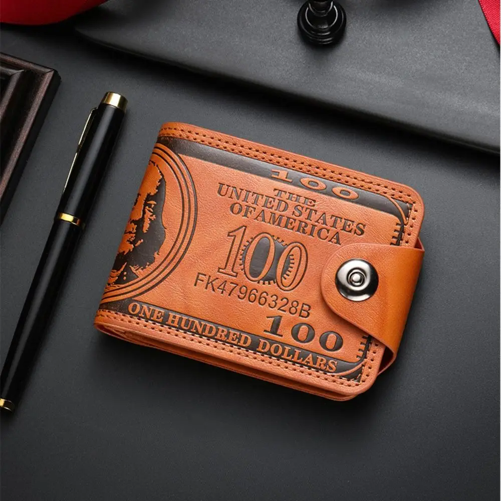 Vintage 100 US Dollar Pattern Men's Wallets Zipper Hasp Leather Wallet Multi-Functional Money Bag Daily Use
