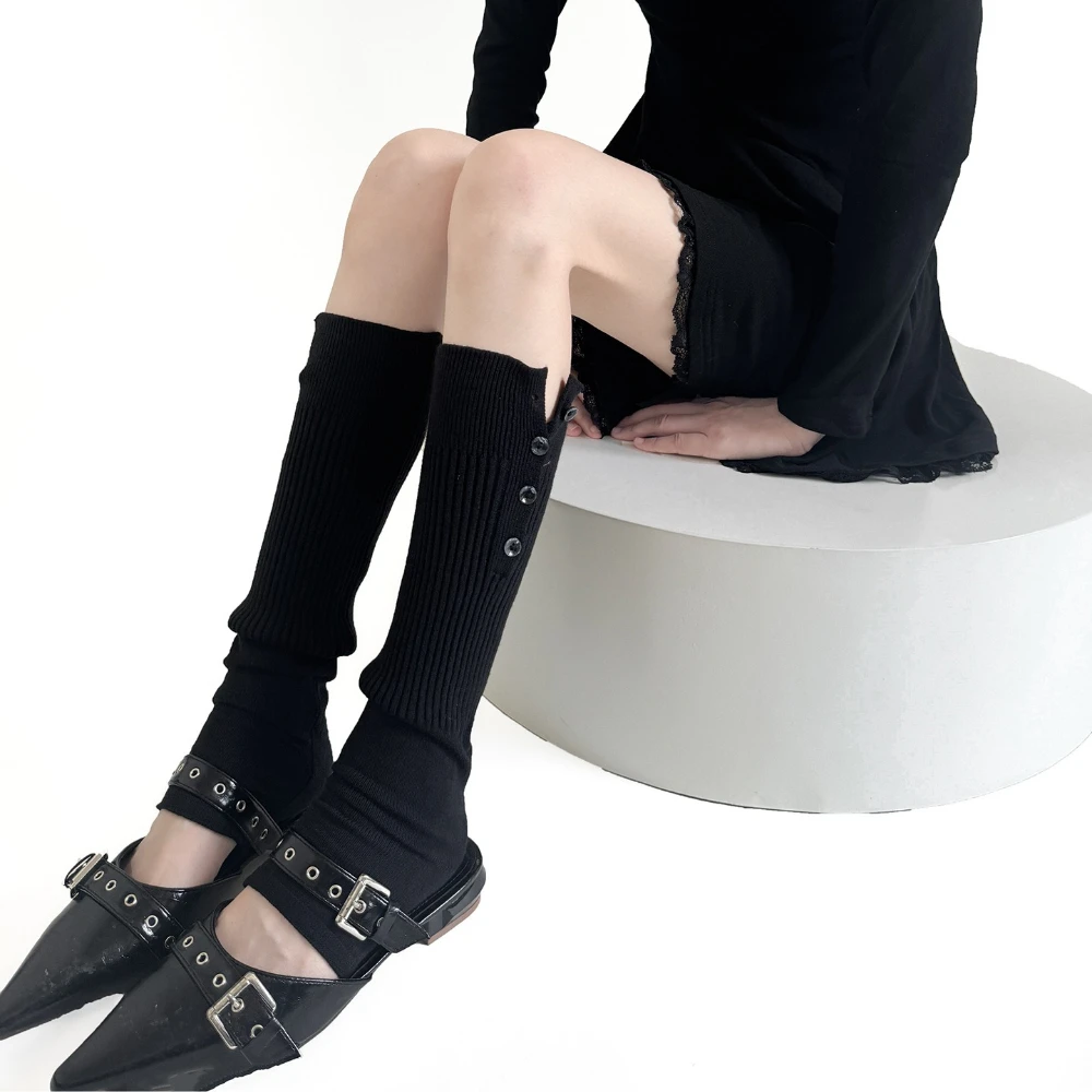 2026 Autumn and Winter Leg Warmers Button Foot Stepping Leg Cover Knitted Foot Cover Japanese Solid Color Leg Warmers Calf Socks