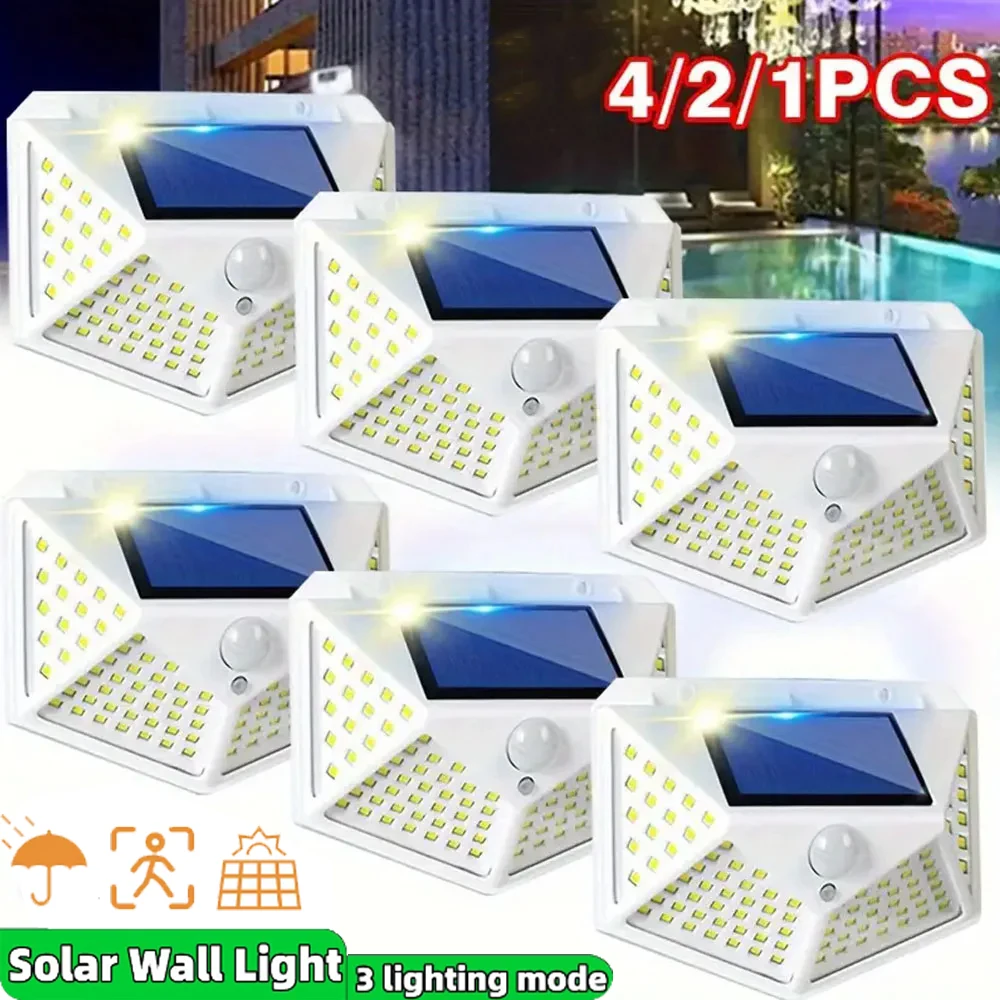 1/2/4 PCS Solar Light Outdoor 100 LED Wall Lamp PIR Motion Sensor Lamp Waterproof Lights for Garden Decoration Street Decoration