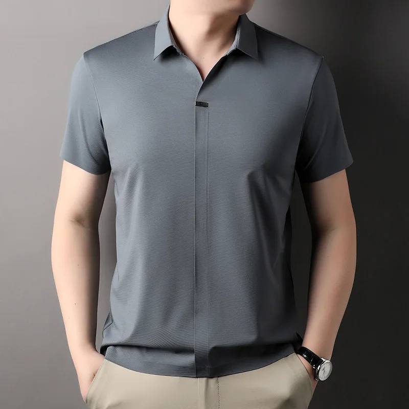 

Summer New Style for Men's Middle-aged Young People V-neck Elastic Refreshing Breathable Fashion Casual Short-sleeved T-shirt