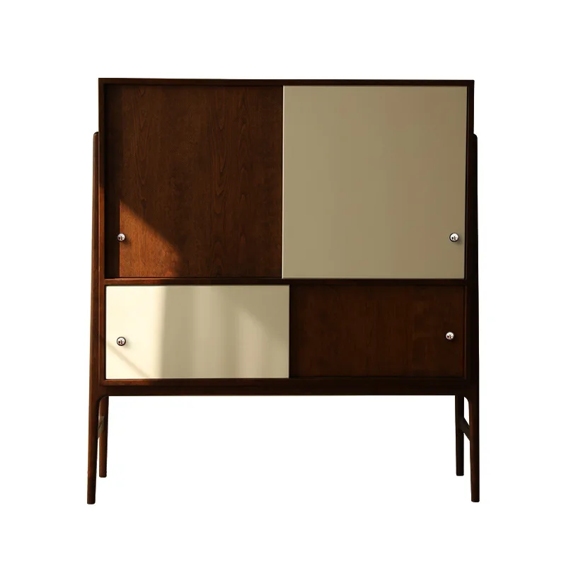American rural all-solid wood high-leg display cabinet color matching retro medieval solid wood display storage cabinet