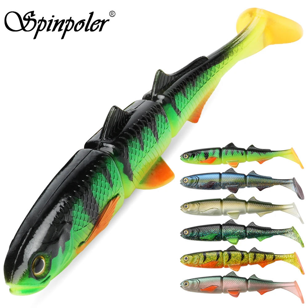 Spinpoler 3-jointed Soft Plastic Bait Swimming Paddle Tail Swimbait 16cm 22cm Pike Bass Muskie Big T Tail Soft Fishing Lures