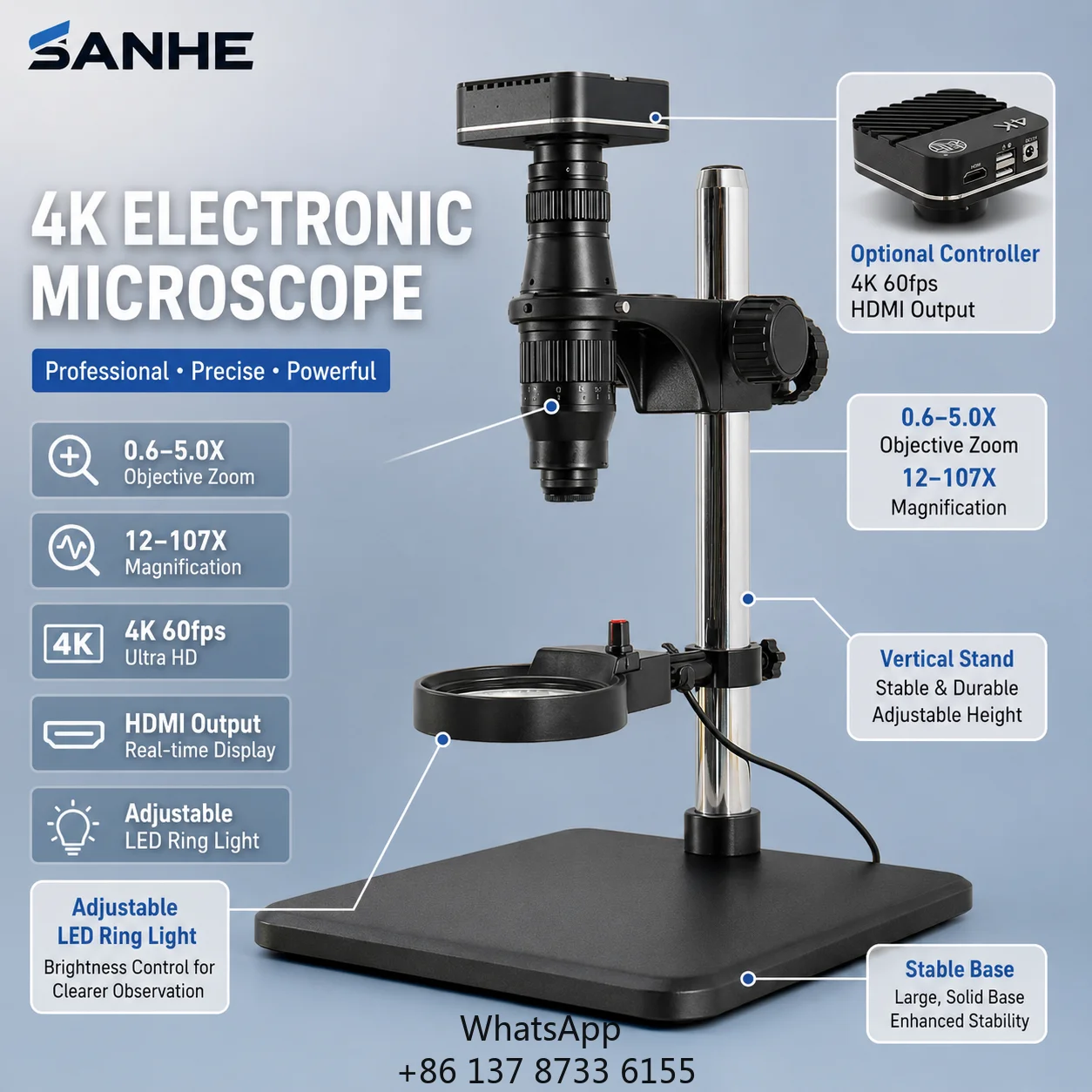 4K HD Steel Desktop Microscope Watch Repair Magnifier