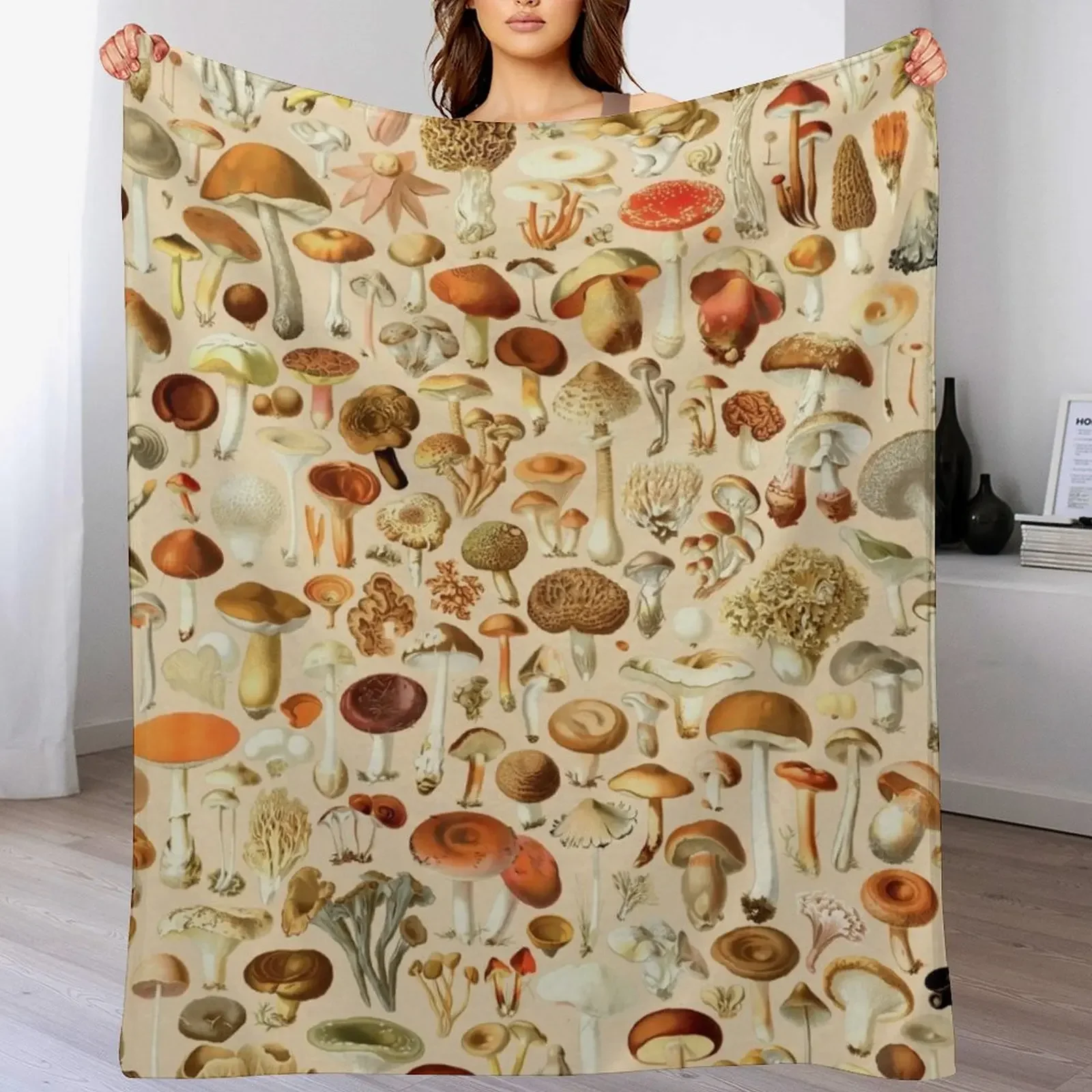 

Vintage Mushroom Designs Collection Throw Blanket for winter wednesday Custom Plaid Blankets