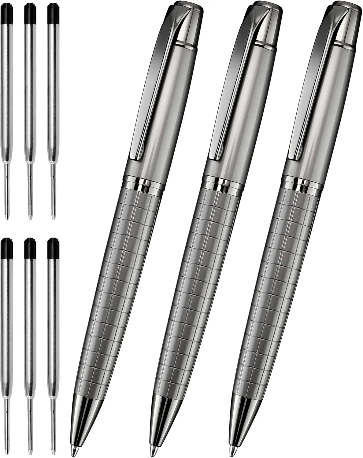 Cambond Ballpoint Pens Black Ink - Weighted Metal Twist Gun Black Pens for Police Uniform Flight Attendant Business, 1.0 mm Medium Point Smooth Writing, 3 Pens with 6 Refills (Gun Black)