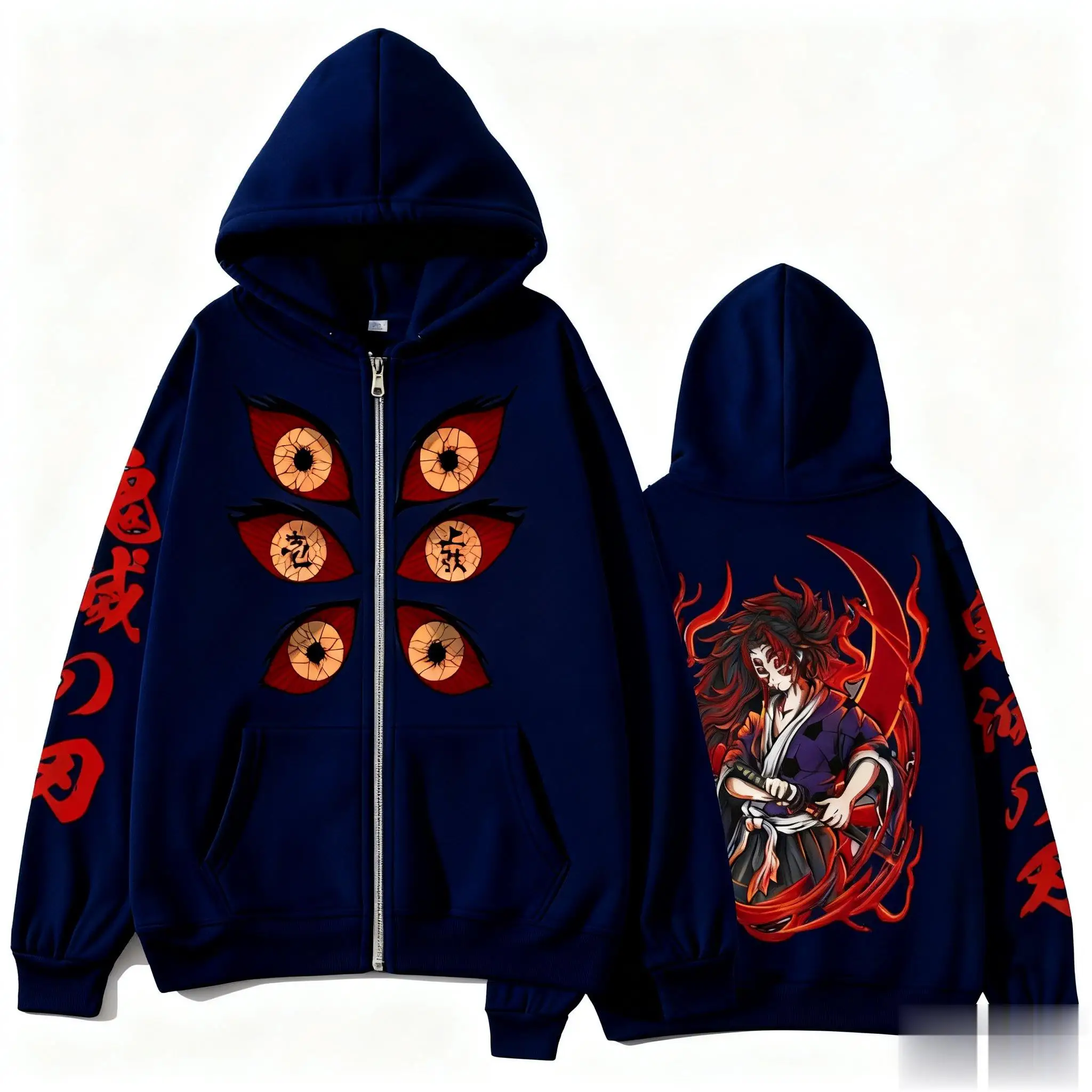 2026 Chinesisches Neujahr Kokushibo Herren Herbst/Winter Reißverschluss-Hoodie Harajuku Devil Killer Japanischer Anime Langarm Y2K Oberteil