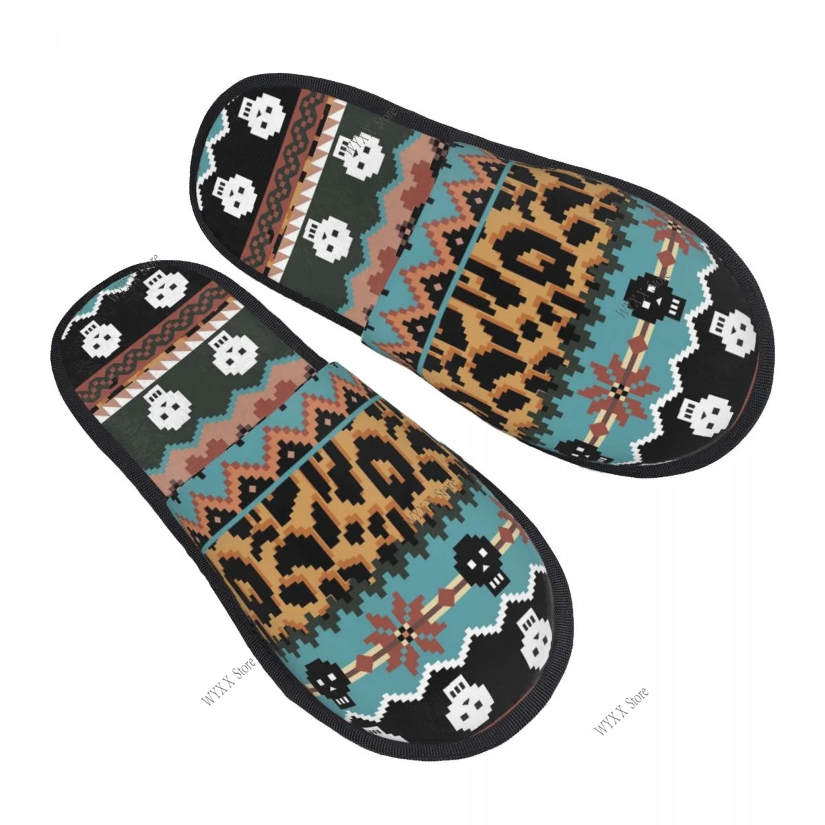 

Men Women Plush Indoor Slippers Skull Warm Soft Shoes Home Footwear Autumn Winter