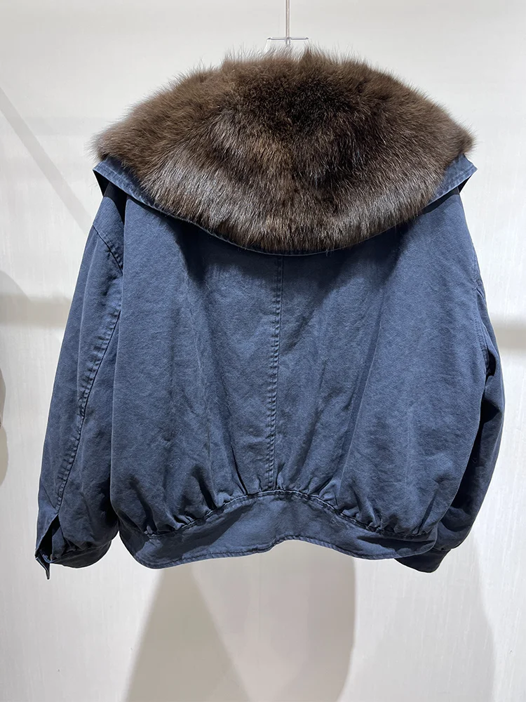 2025 Autumn Winter Women's Goose Down Coats Denim Jacket Natural Real Fox Fur Collar Outwear Luxury Female Jacket