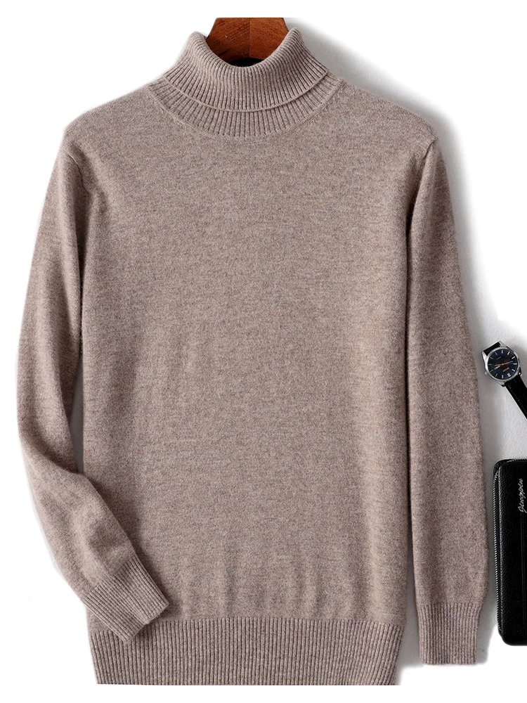 LULU Men 100% Merino Wool Knitwear Turtleneck Wool Sweater Autumn Winter Long Sleeve Bottom Pullover Smart Casual Comfort  Top