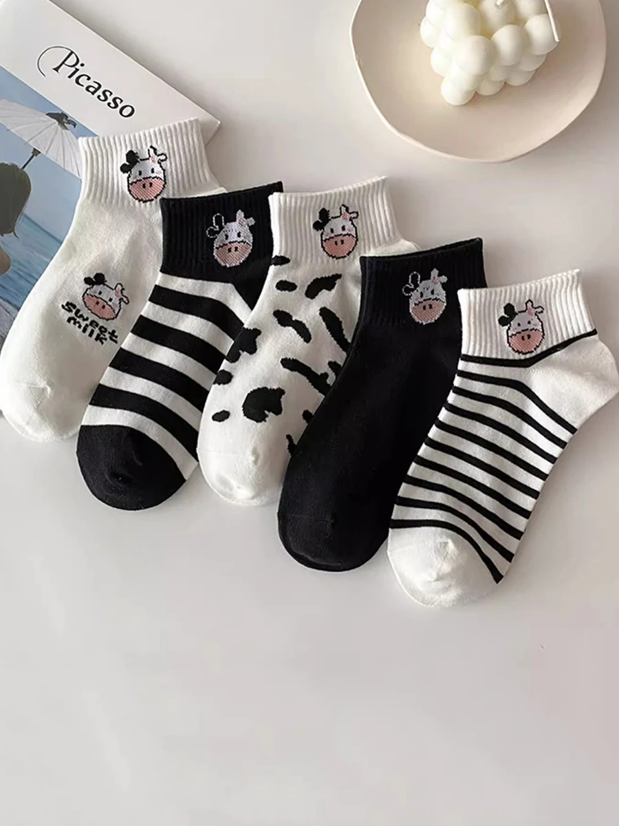 5 أزواج من جوارب البقرة الكرتونية اللطيفة المضادة للرائحة للرجال والنساء العصرية #2