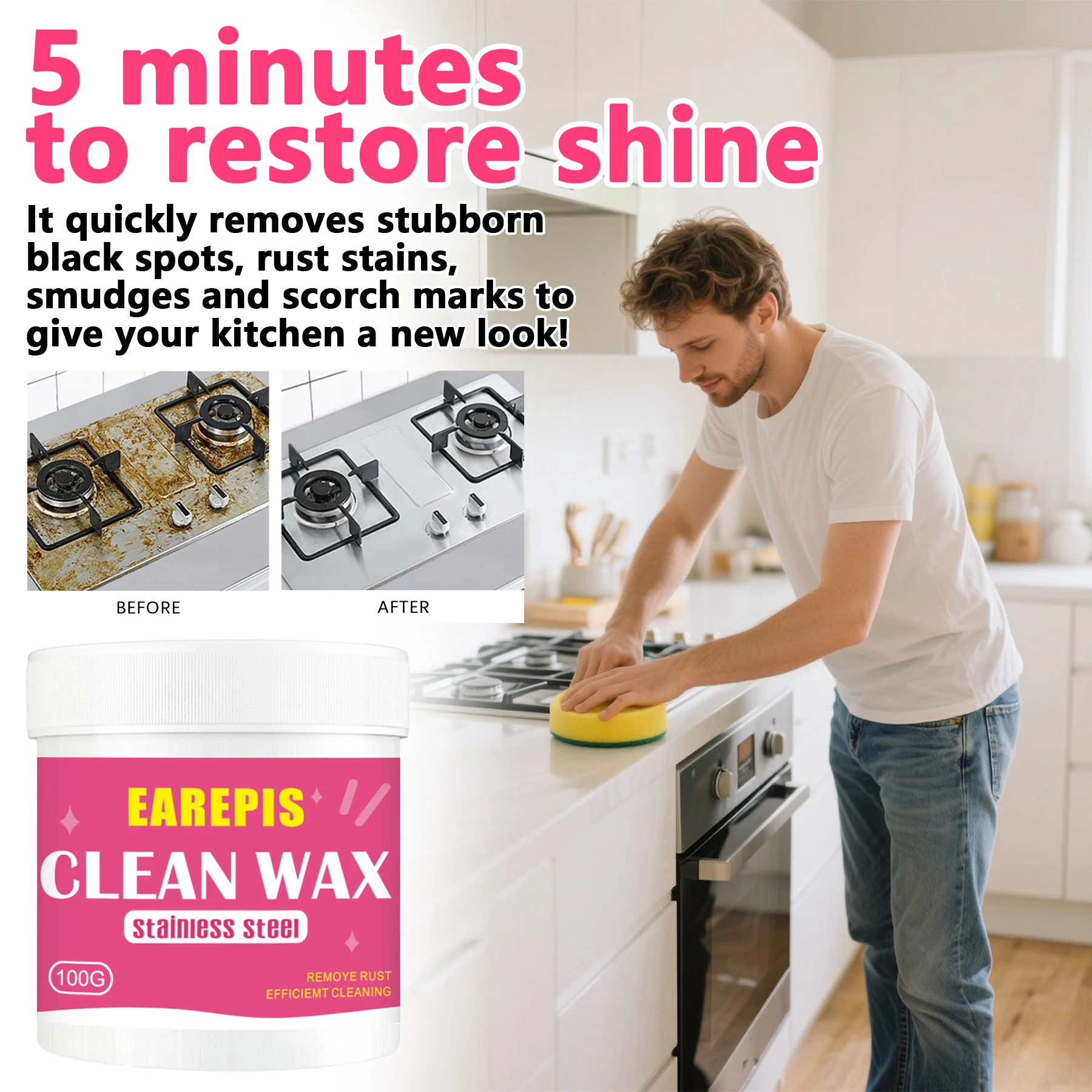 

Паста для чистки кухонной нержавеющей стали — 5-минутные быстрые черные пятна, пятна от ржавчины, пятен и следы на выносливость. Подходит для двигателя