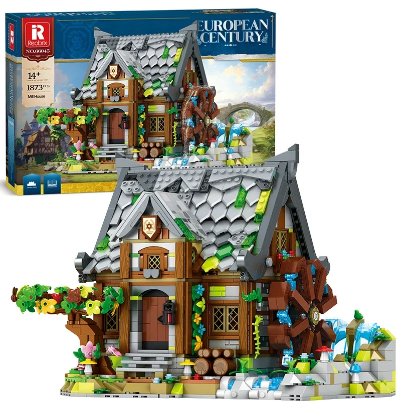 

1873PCS Medieval Mill House Building Blocks European Village Street View Bricks Model Ornaments Kids DIY Toys Holiday Gifts