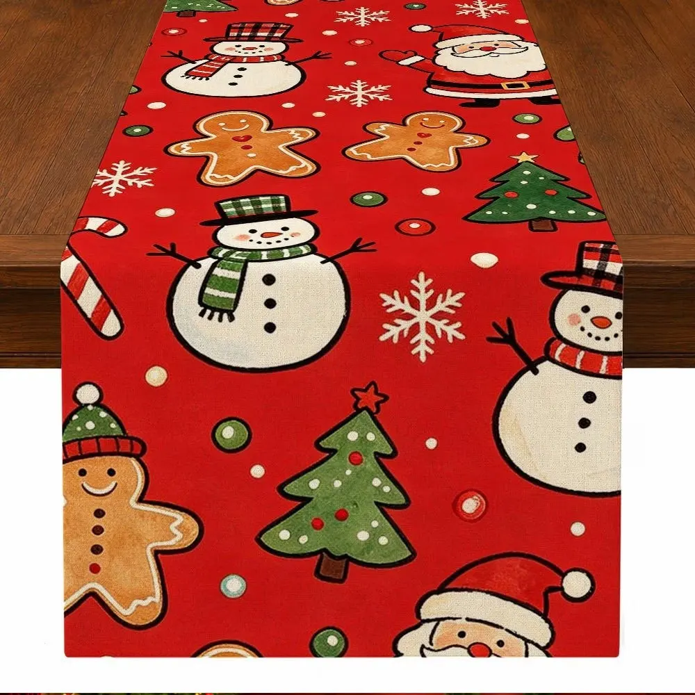 Linen Table Runner Burgundy Vintage Green Christmas Truck with Holly Farmhouse Table Decor  Holiday Dinner