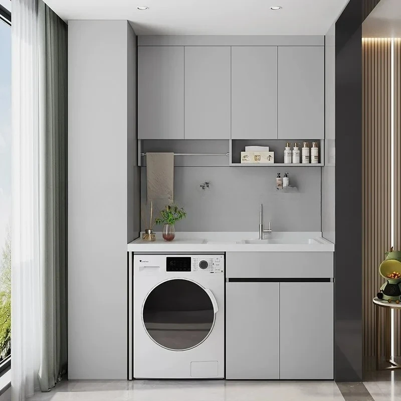 GZ-1 Balcony Honeycomb Aluminum Drum Washing Machine Stacking Integrated Cabinet Quartz Stone Basin With Washboard