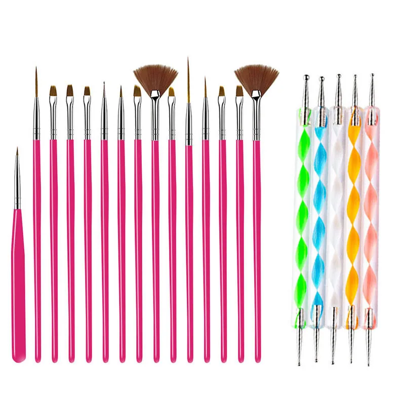 20/15pc Nails Art Brushes Set Manicure Liquid Powder Carving UV Nail Gel Polish Painting Pen Nail Acrylic Extension Builder 2030