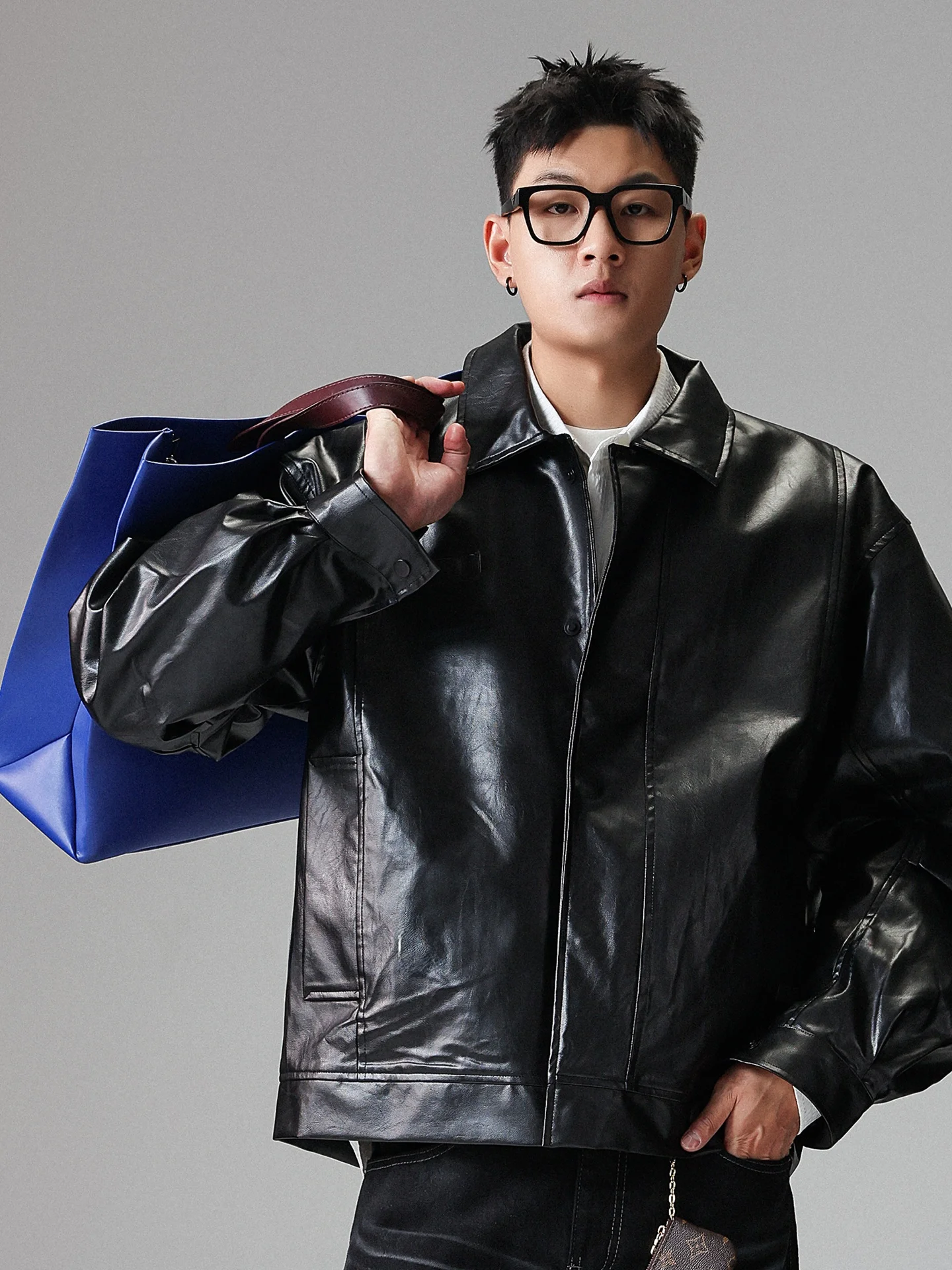 

Men's Retro Motorcycle Leather Jaet Glossy Texture Faionable Outerwear Autumn Season Trendy Brand Youthful Sle Regular ...