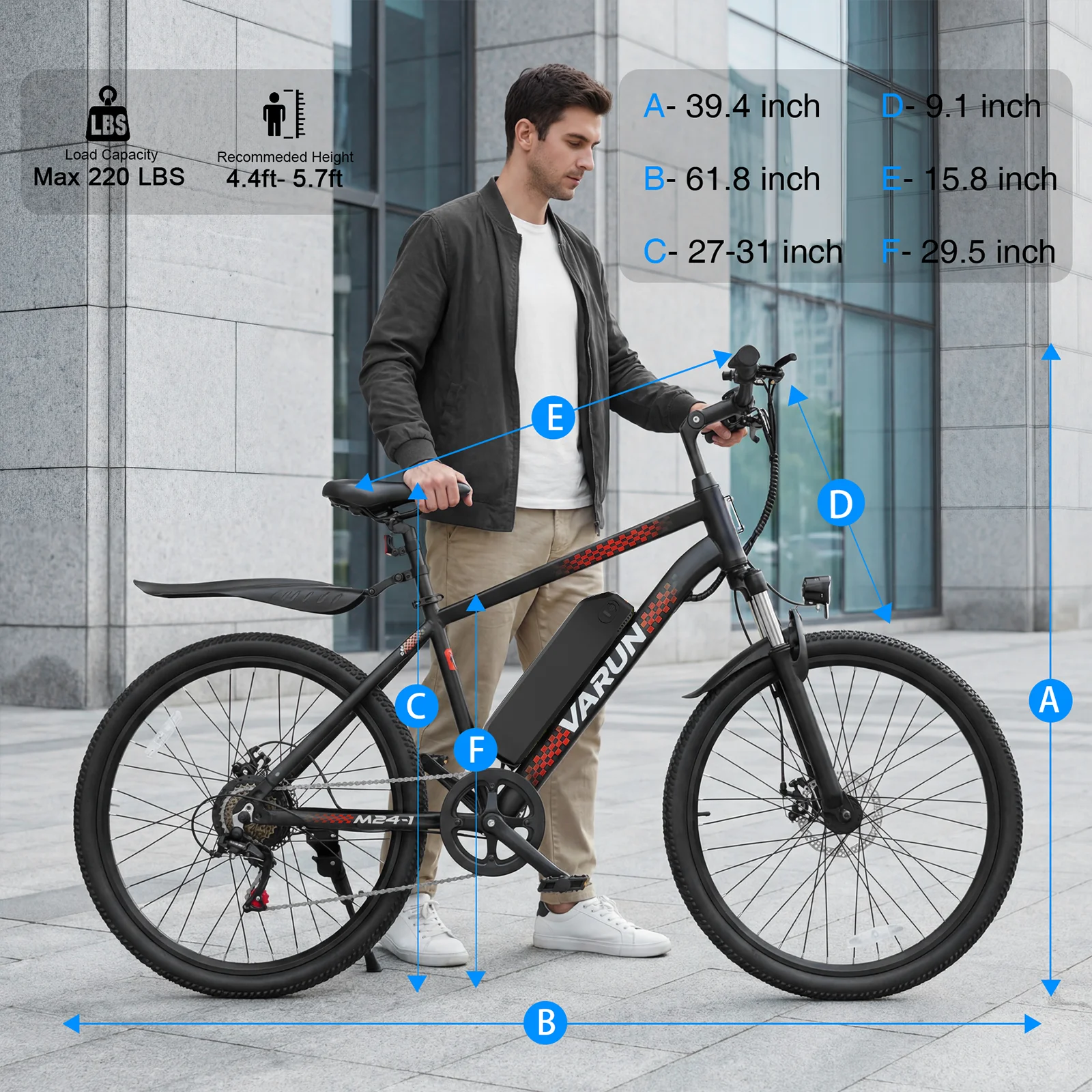 Varun M24-1 Adult Electric Bike, 500W Peak Power Electric Road Bike, 36V 7.8Ah Battery, 24-inch E-Bike, Max Speed 32km/h view 6