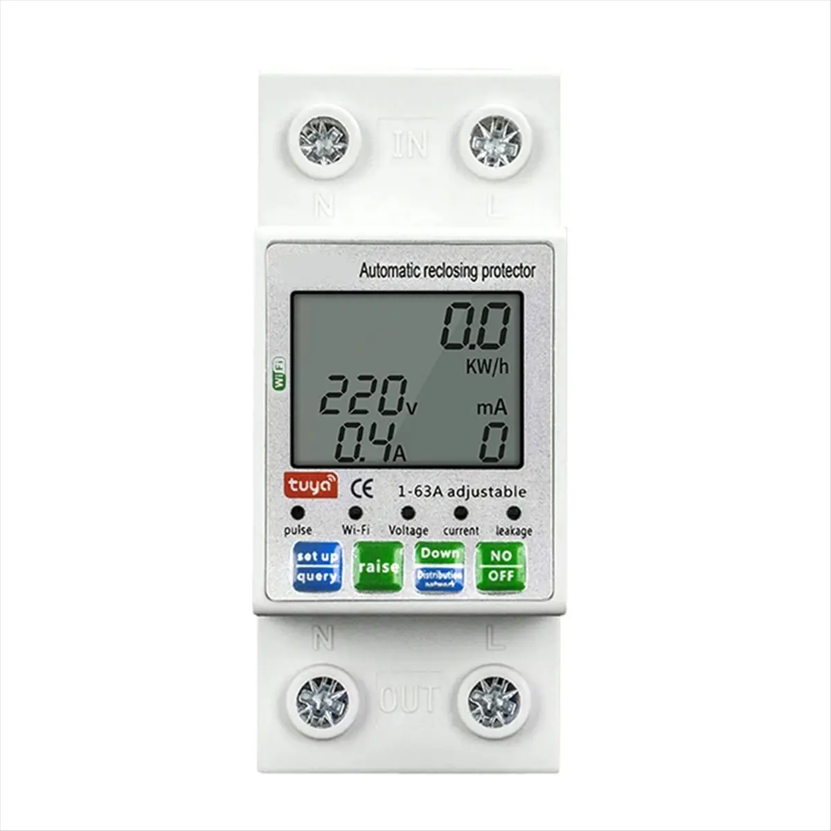 A013 Tuya 63A 2p WIFI Meter, over/Under Voltage Leakage Current Protector Switch, Smart Power Circuit Relay Switch KWh