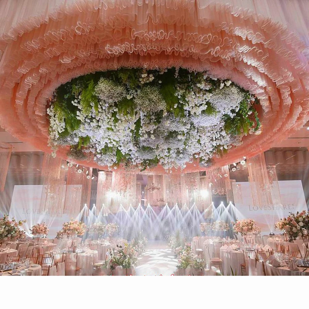 White Theme Wedding Stage Ceiling Decoration S-shaped Wave Design Genting Hanging Ornament Wave Sagging for Ceiling Decoration