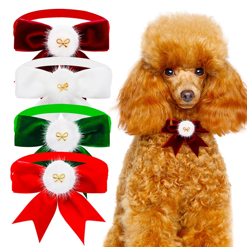 Christmas Pet Bow Tie Bright Color Pet Hair Accessories Doggy Cat Supplies Mini Adjustable Collar Decoration Accessories