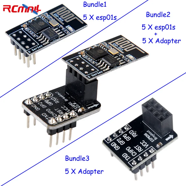 5 sztuk ESP8266 ESP-01S szeregowy moduł nadawczo-odbiorczy WiFi z 4MB Flash, ESP-01 Breakout Board Adapter do płytki prototypowej