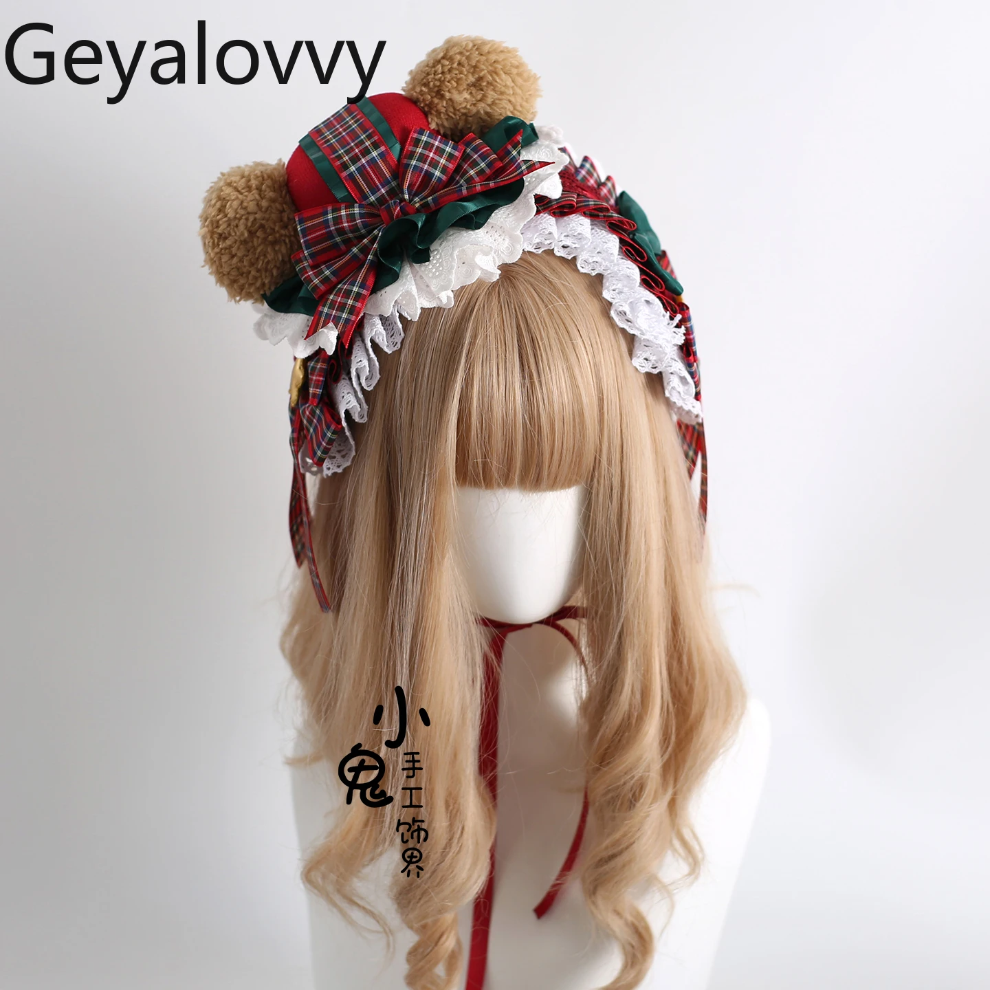 

Original Christmas Lolita Bow Hairband Sweet Cute Girls Red and Green Contrast Lace Headwear Top Hat Cos Hair Accessories