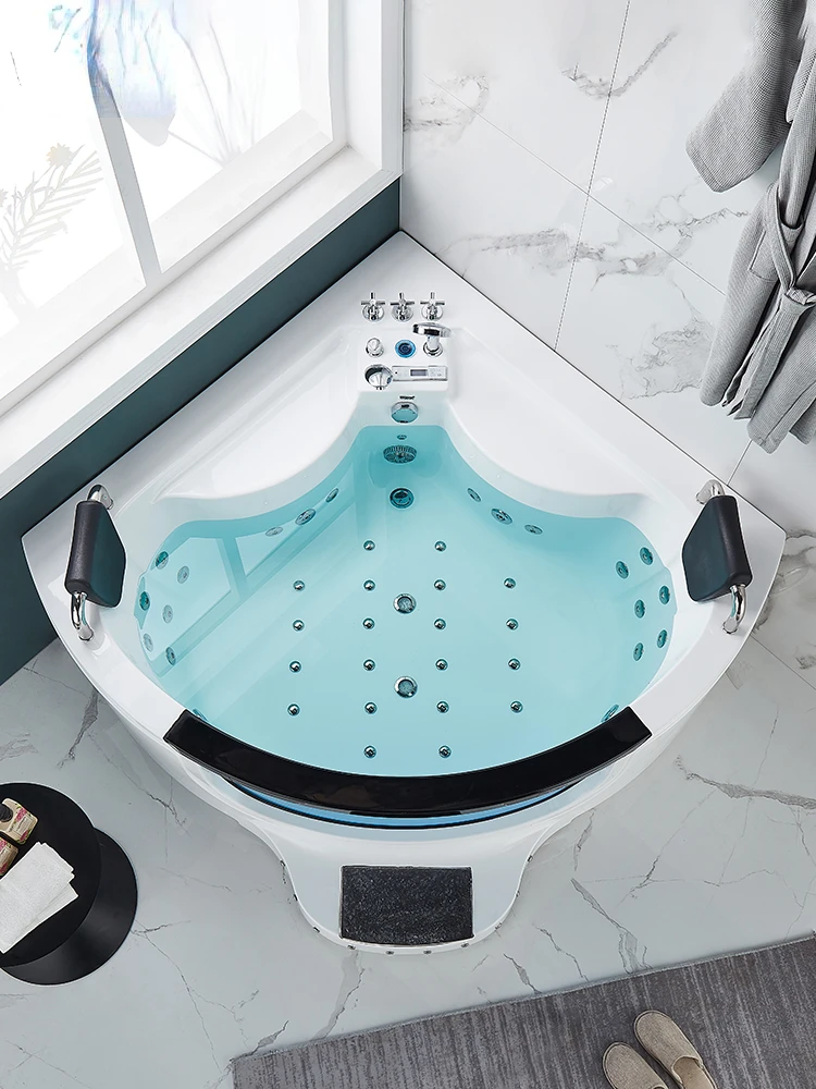 Double Surfing Massage Bathtub Acrylic Household Adult Fan-Shaped Bath Triangle Step-in Bathtub