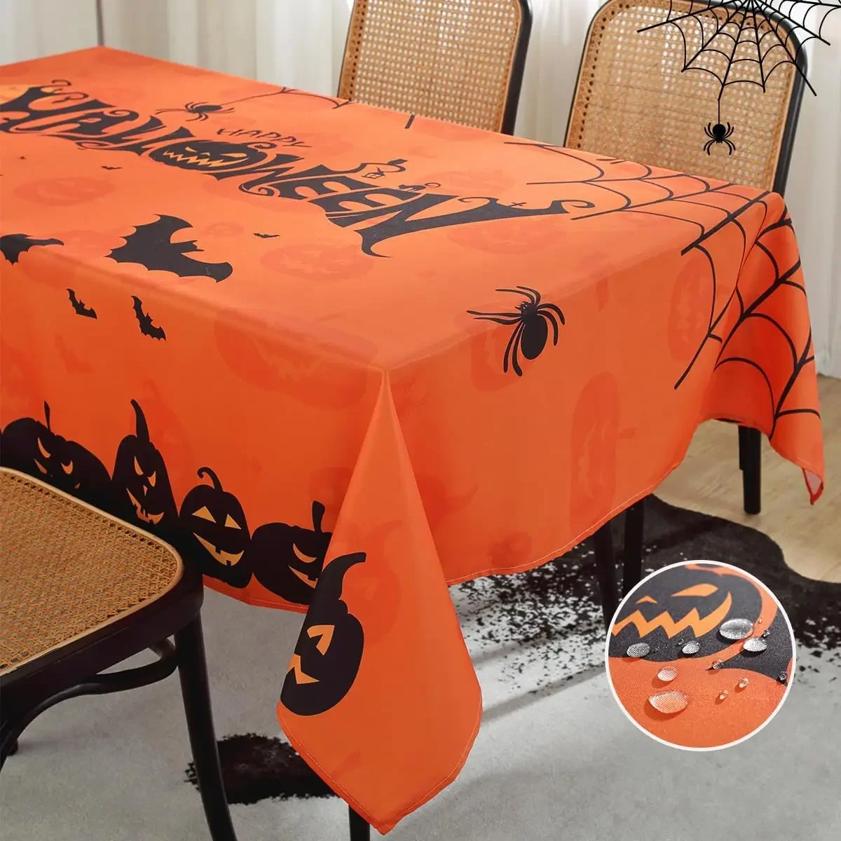 Halloween Scary Pumpkins Castle Spider Web Rectangle Tablecloth Dining Decor Reusable Tablecloth for Table Halloween Decoration