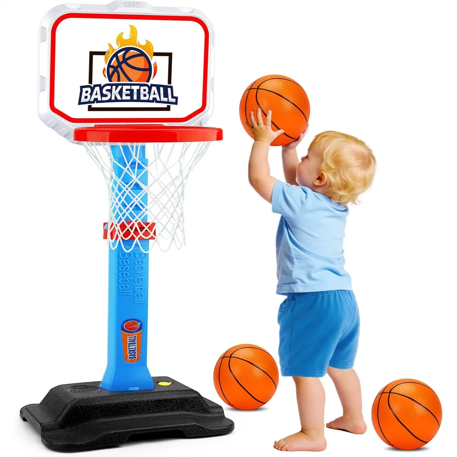 

Toddler Basketball Hoop for Kids 1-3, Adjustable Indoor Outdoor with 3 Balls, Toys for 1 2 3 Year Old Boys Girls First Birthday