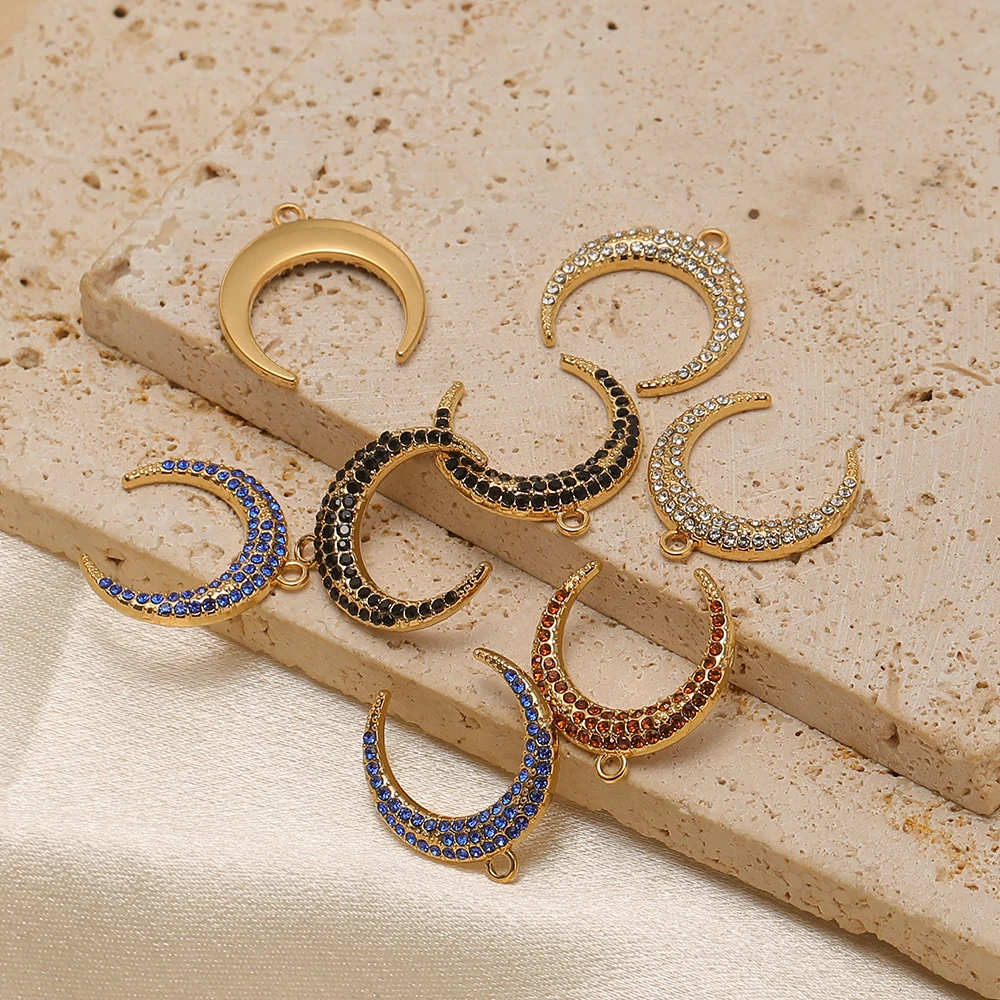 4 Stück elegante Mondanhänger aus Edelstahl mit Zirkonia, zum Basteln von Schmuck, Ohrringen und Armbändern. – Detail 1