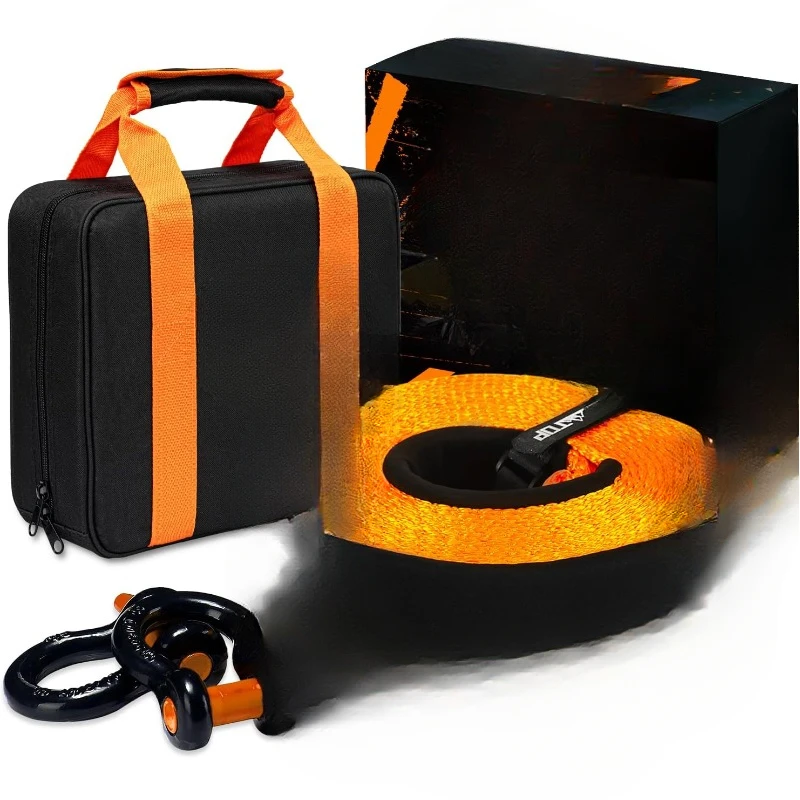 Extreme Duty Tow Strap Recovery Kit: 4inch x 30ft (46,500lbs) 100% Nylon and 22% Elongation Snatch Strap + 3/4 Heavy Duty