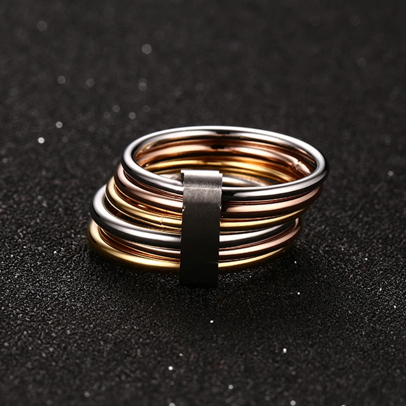 Chic 6Pcs Interlocked Stacking Rings for Women Girls Gift Jewelry, 10MM Stainless Steel Plain Statement Band anillo femenino