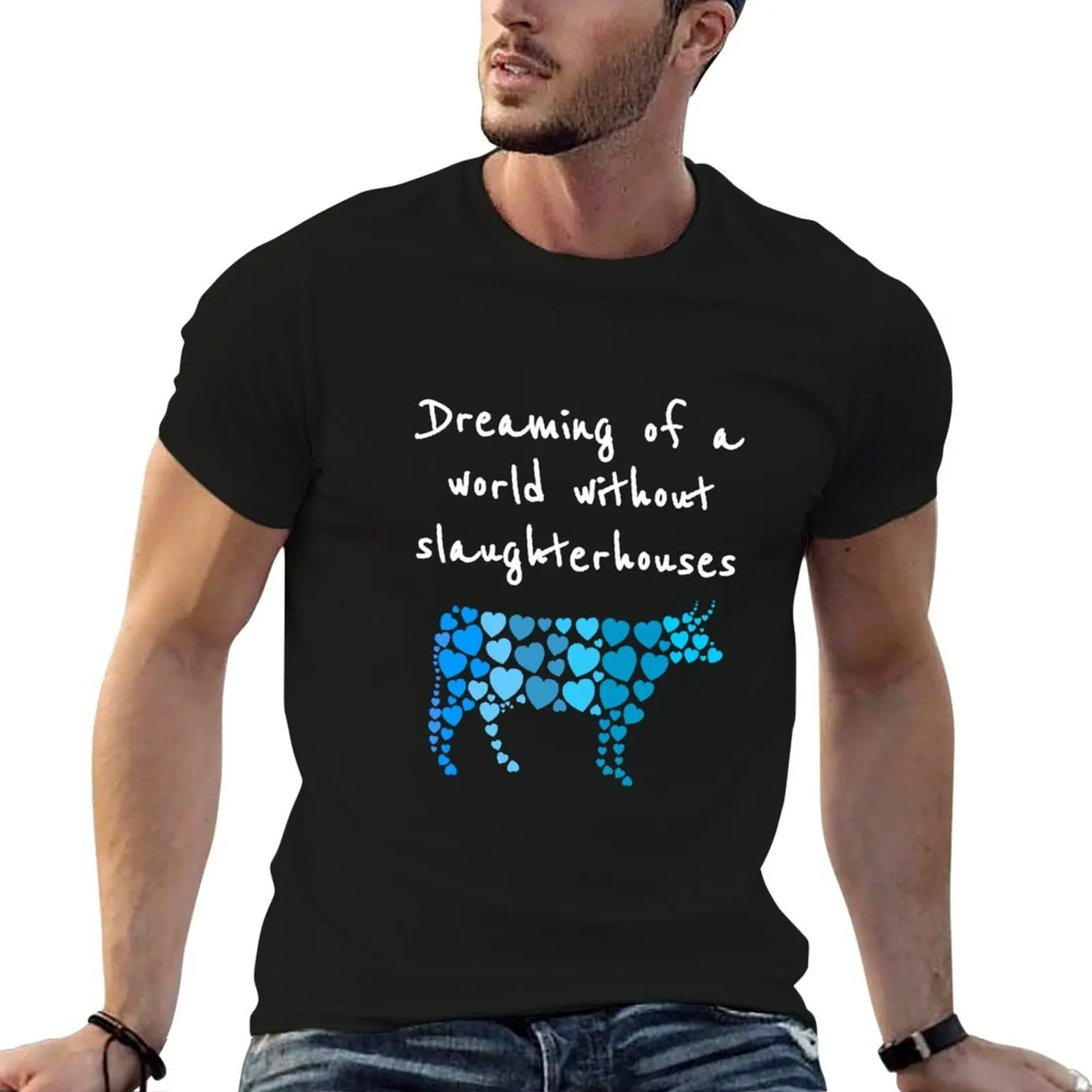 

Blue Heart Mosaic Cow Silhouette Veganism & Animal Rights Activism T-Shirt t shirts for man cotton soft T-Shirt