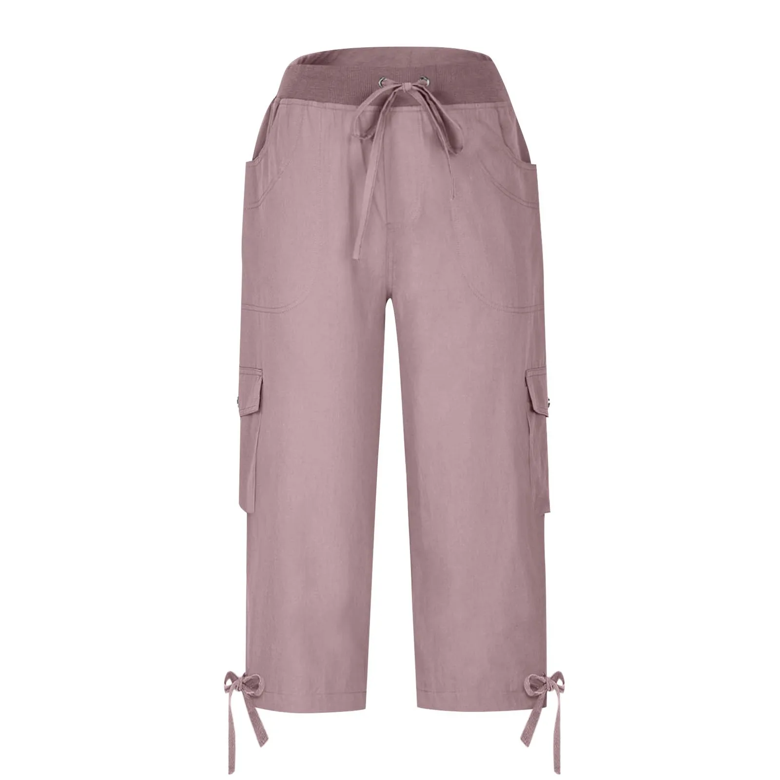 Pantaloni Capris Cargo a vita alta pantaloni sportivi solidi con coulisse Casual estivi pantaloni da trekking per donna tasche pantaloni corti pantaloni