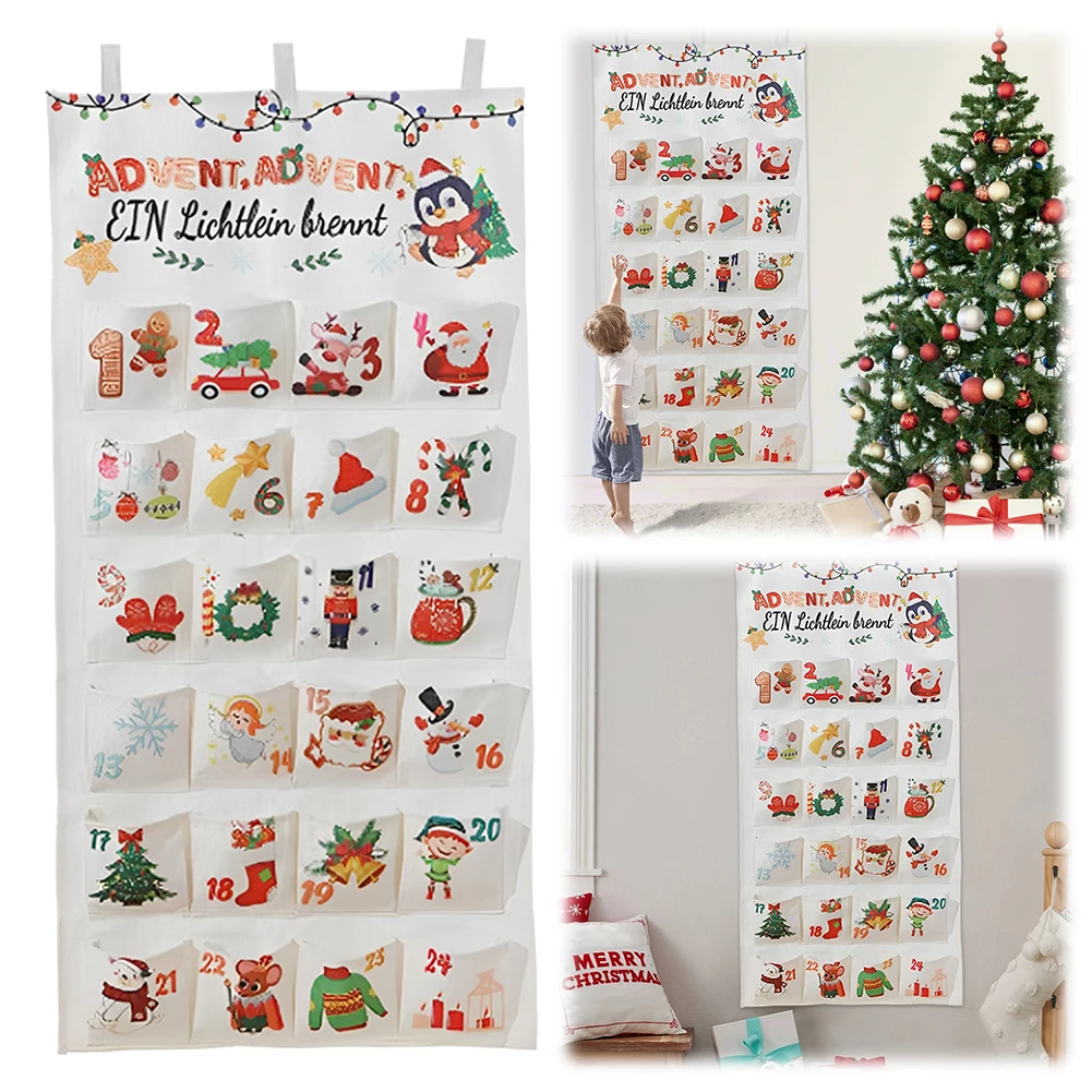 

Fabric Christmas Advent Calendar Christmas Countdown Calendar with 24 Pockets Wall Hanging Ornaments Xmas Party Favors