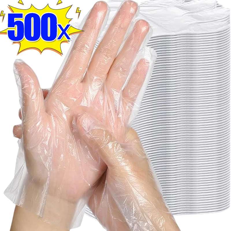 100/500PCS Transparent Disposable Gloves Eco-friendly Cleaning Gloves for DIY Cooking Household Kitchen Disposable Kitchenware