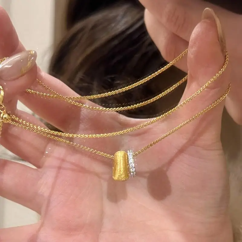 Classic minimalist new in shiny cylindrical inlay diamond collar chain brushed irregular circular necklace light luxury jewelry
