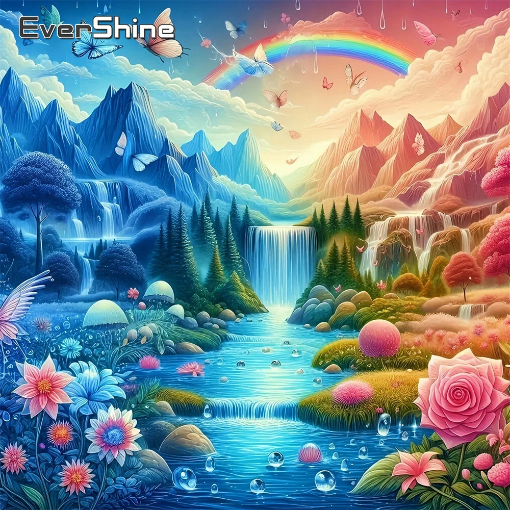 Evershine Diamantmalerei Landschaft Vollquadrat-Drucksteine Stickerei Wasserfall Bild aus Strasssteinen Mosaik Berg Wanddekoration