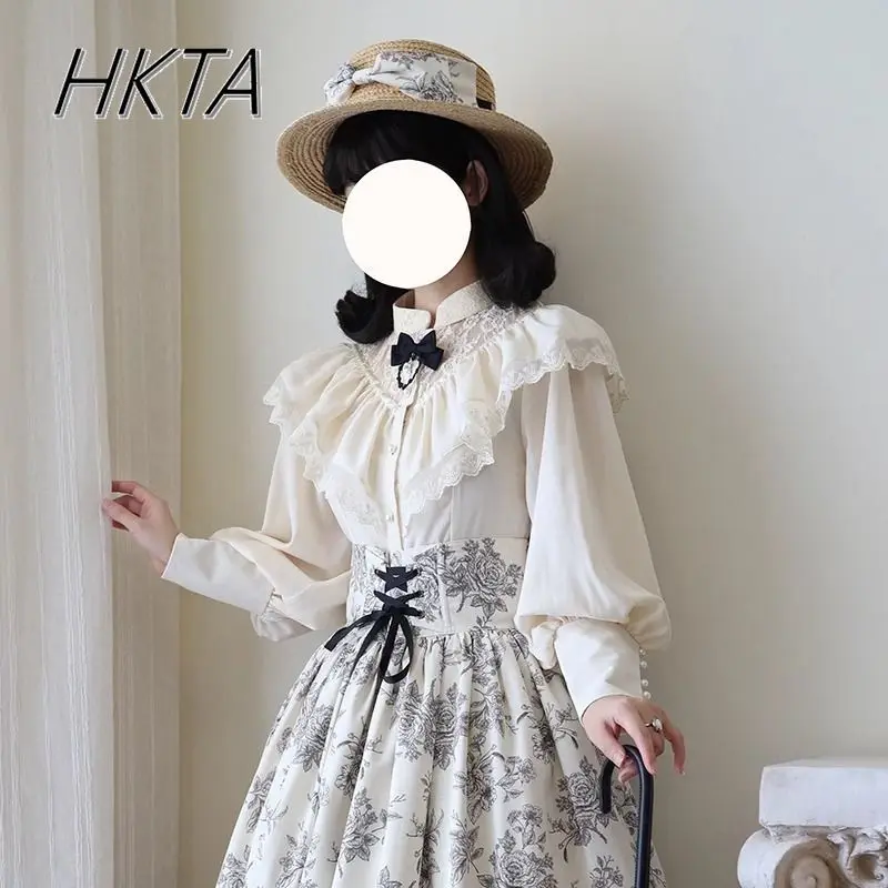Women's White Stand Collar Pearl Button Blouse - Long Sleeve Vintage Shirt