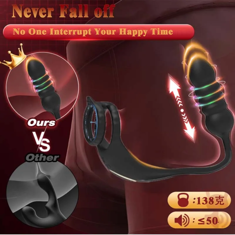 Thrusting Male Cock Ring Vibrator Delay Ejaculation Penis Ring for Man Prostate Massager Vibrating Anal Butt Plug Adult Sex Toys - view 6