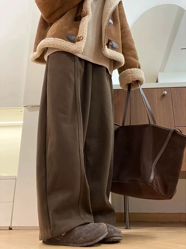 

Свободные повседневные брюки с широкими штанинами, высокой талией, из эластичной ткани, в корейском стиле, больших размеров, осенне-зимние, новые модные женские брюки